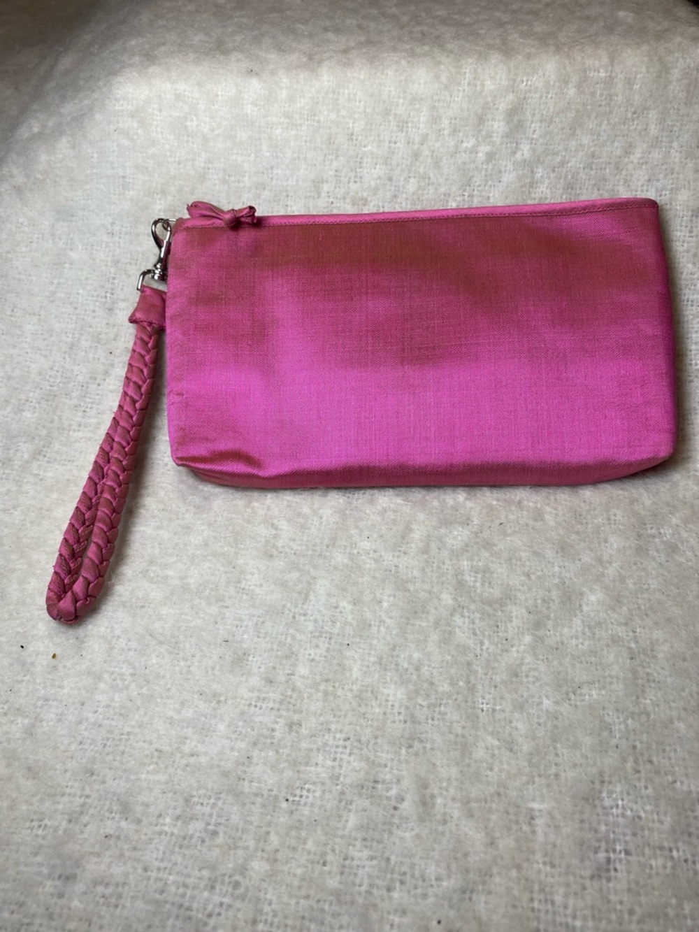 100% Silk Hot Pink Wristlet Clutch with Braided Strap